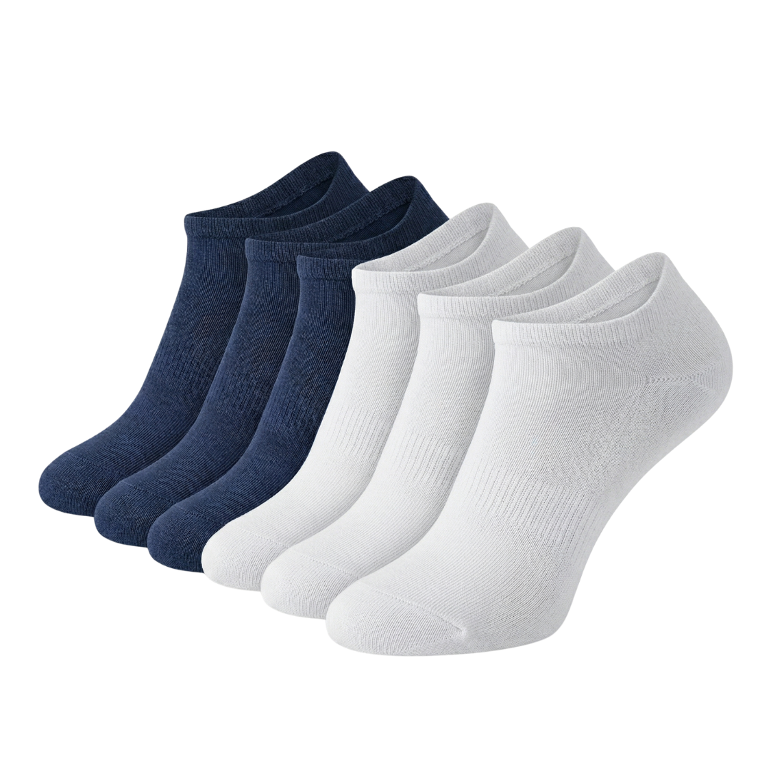 HypeWalk - 6 Pair Invisible Low-Cut Cotton Socks Set Aero Grip