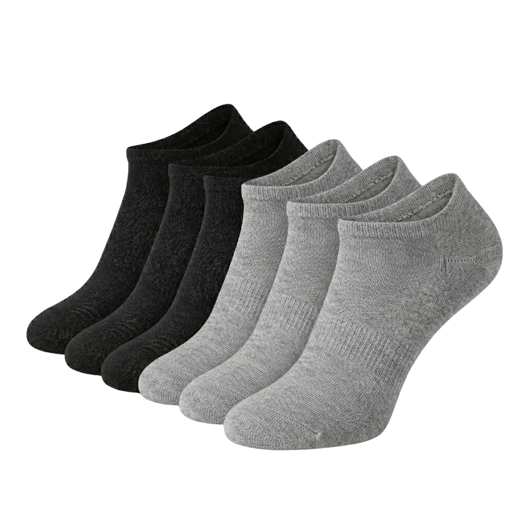 HypeWalk - 6 Pair Invisible Low-Cut Cotton Socks Set Aero Grip