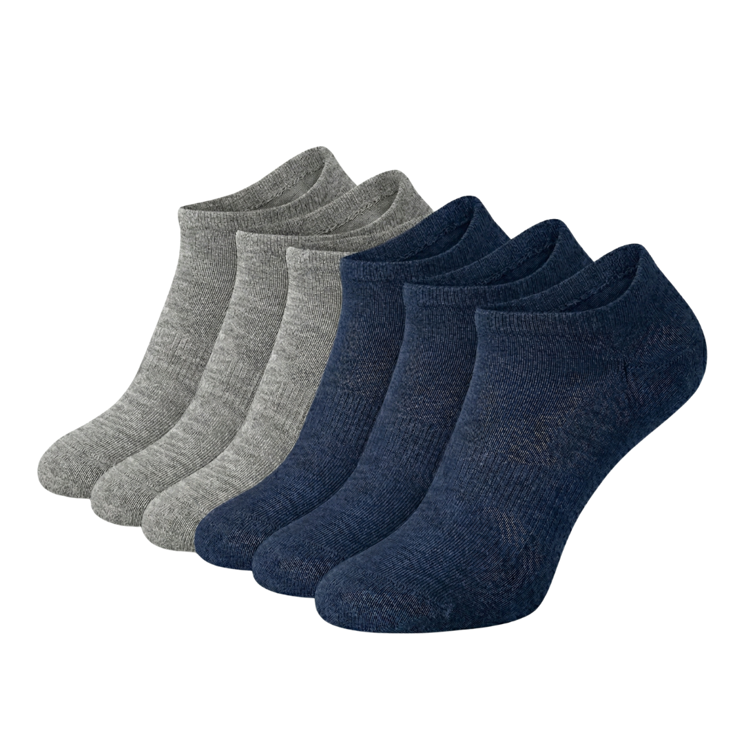 HypeWalk - 6 Pair Invisible Low-Cut Cotton Socks Set Aero Grip
