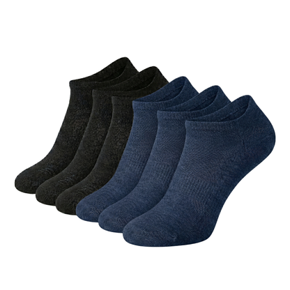 HypeWalk - 6 Pair Invisible Low-Cut Cotton Socks Set Aero Grip