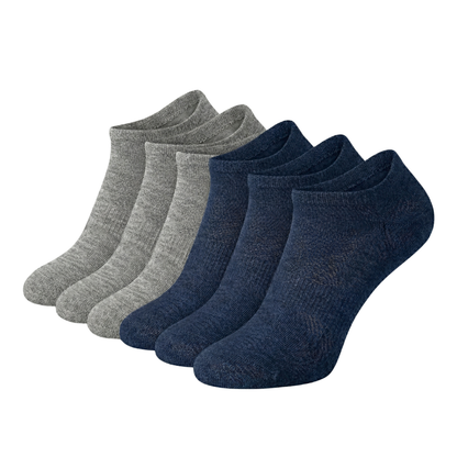 HypeWalk - 6 Pair Invisible Low-Cut Cotton Socks Set Aero Grip